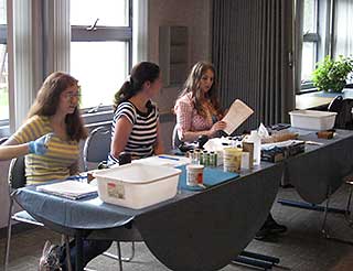 Volunteers analyzing water samples in the lab