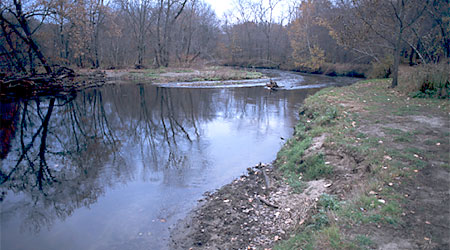 View down river at Plummer's Landing, in November of 2008, before the new steps were installed